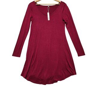 Dearcase Burgundy Red Long Sleeve Mini T-Shirt Dress Size S NWT
